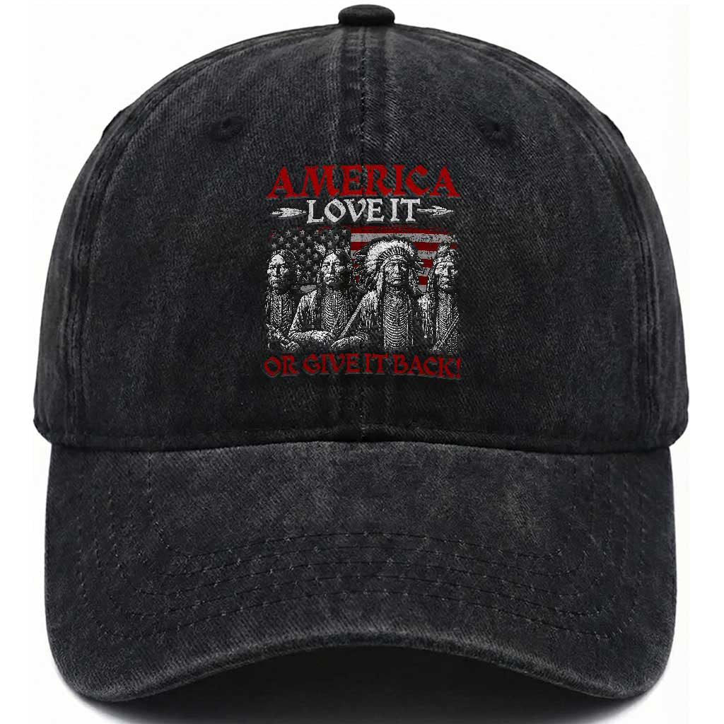 America Love It Or Give It Back Washed Cotton Baseball Cap Native American Chiefs USA Flag