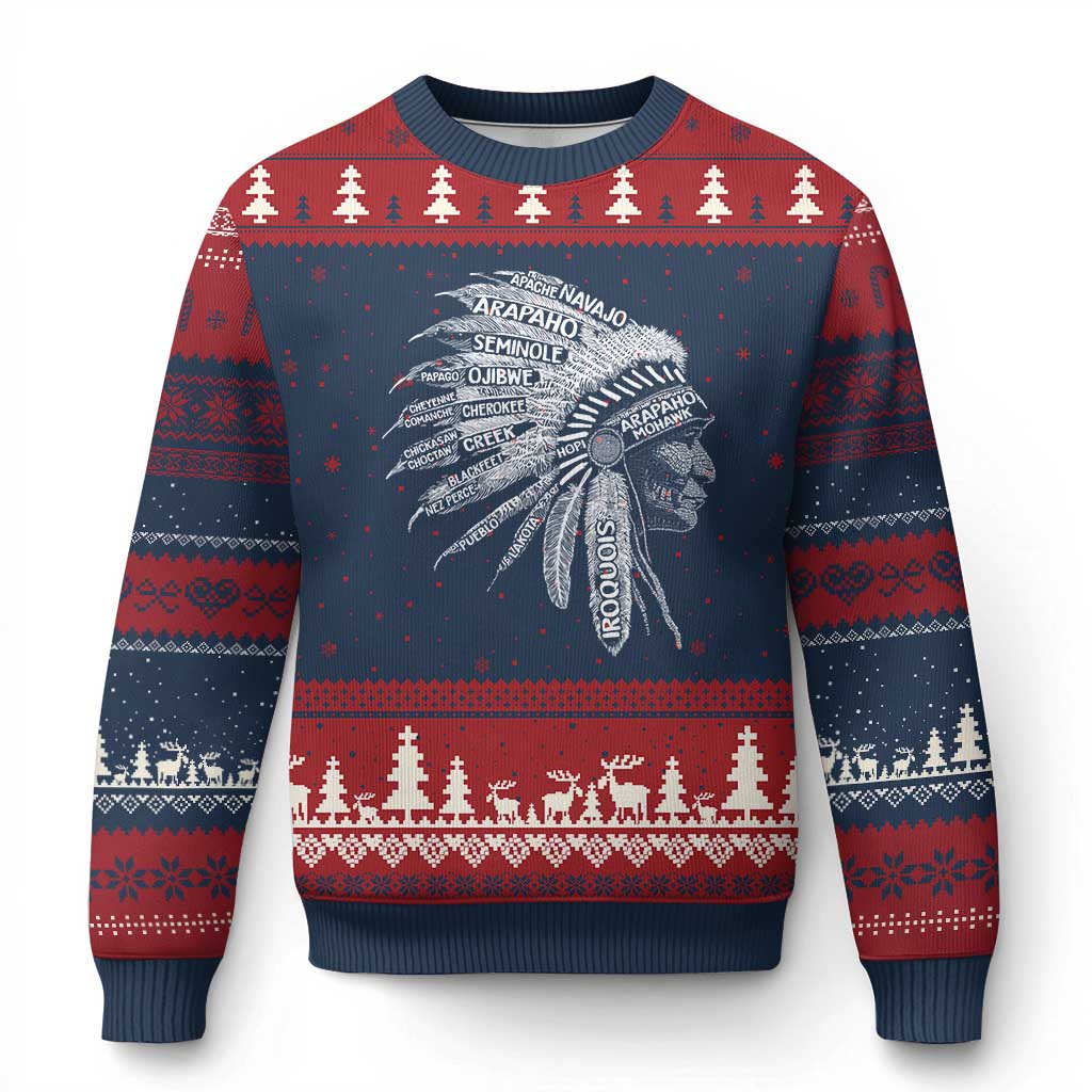 Native American Tribes Ugly Christmas Sweater Vintage Indian American Chief - Wonder Print Shop