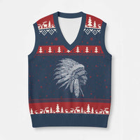 Native American Tribes V-Neck Knit Sweater Vest Vintage Indian American Chief - Wonder Print Shop