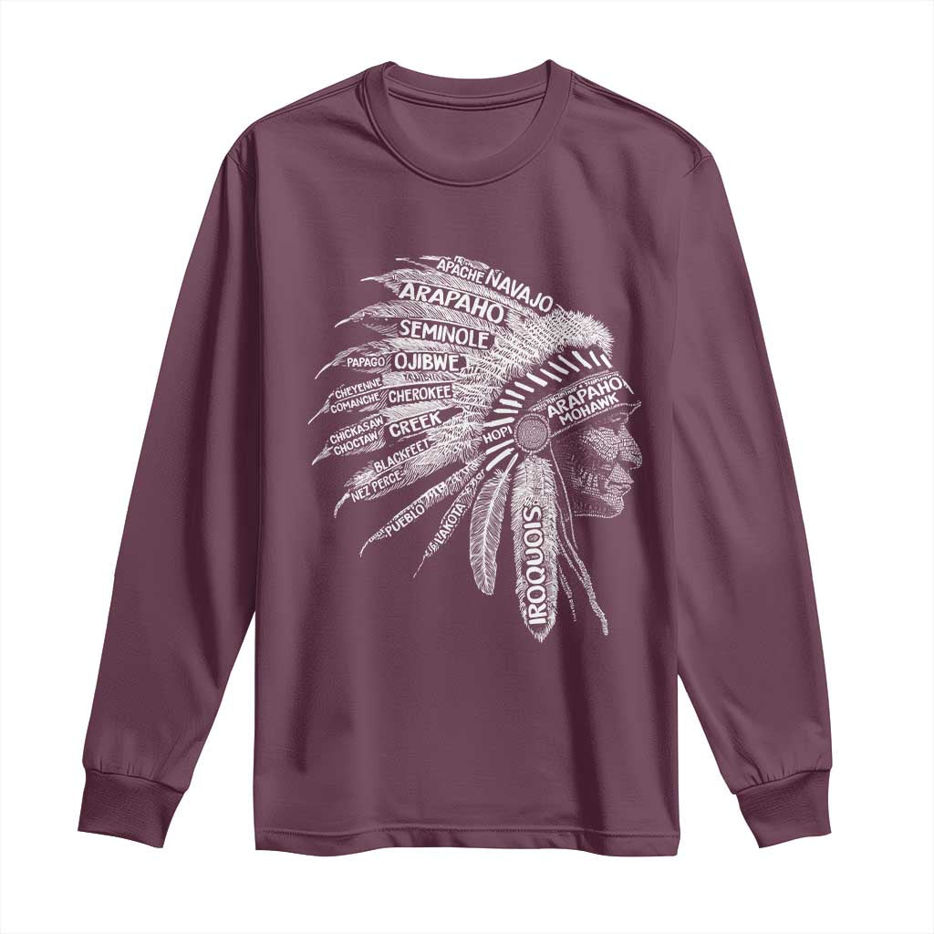 Native American Tribes Long Sleeve Shirt Vintage Indian American Chief - Wonder Print Shop