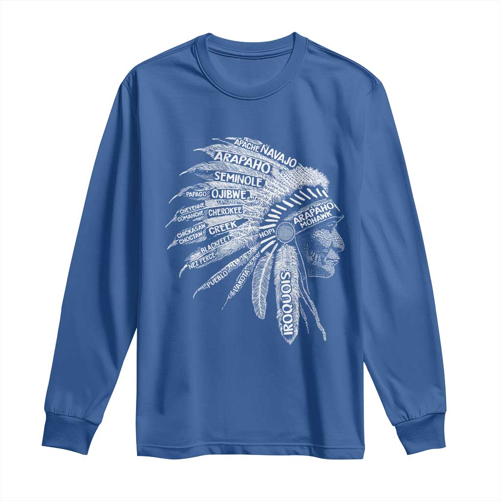 Native American Tribes Long Sleeve Shirt Vintage Indian American Chief - Wonder Print Shop