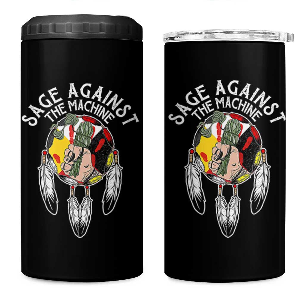 Funny Sage Against The Machine 4 in 1 Can Cooler Tumbler Native American Sage Medicine Wheel - Wonder Print Shop