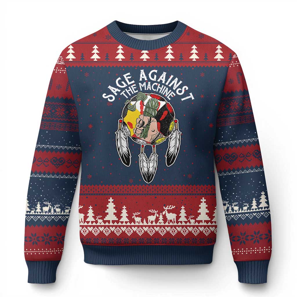 Funny Sage Against The Machine Ugly Christmas Sweater Native American Sage Medicine Wheel - Wonder Print Shop