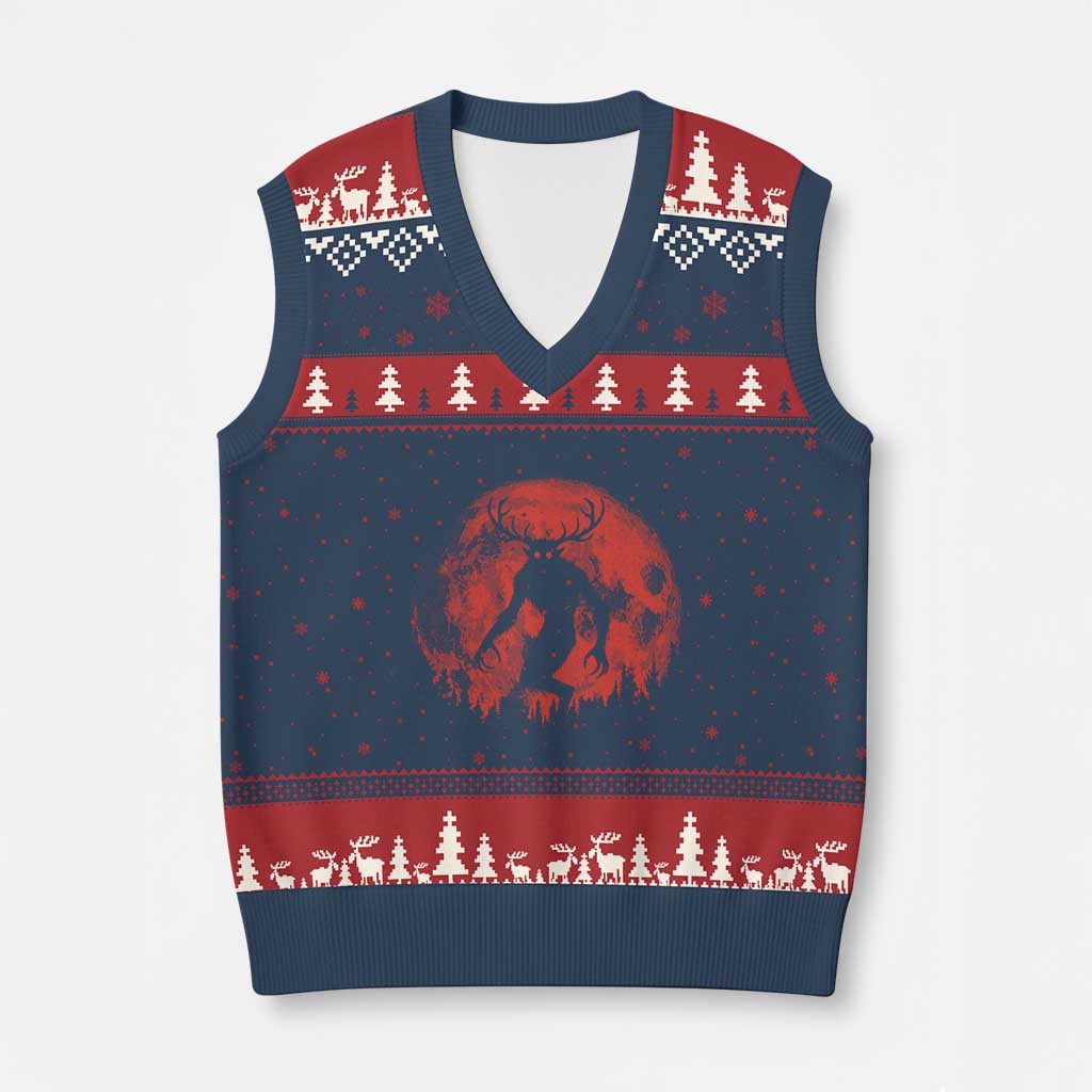 Wendigo Monster V-Neck Knit Sweater Vest Skinwalker Night Stroll Cryptid Full Moon Evil Monster - Wonder Print Shop