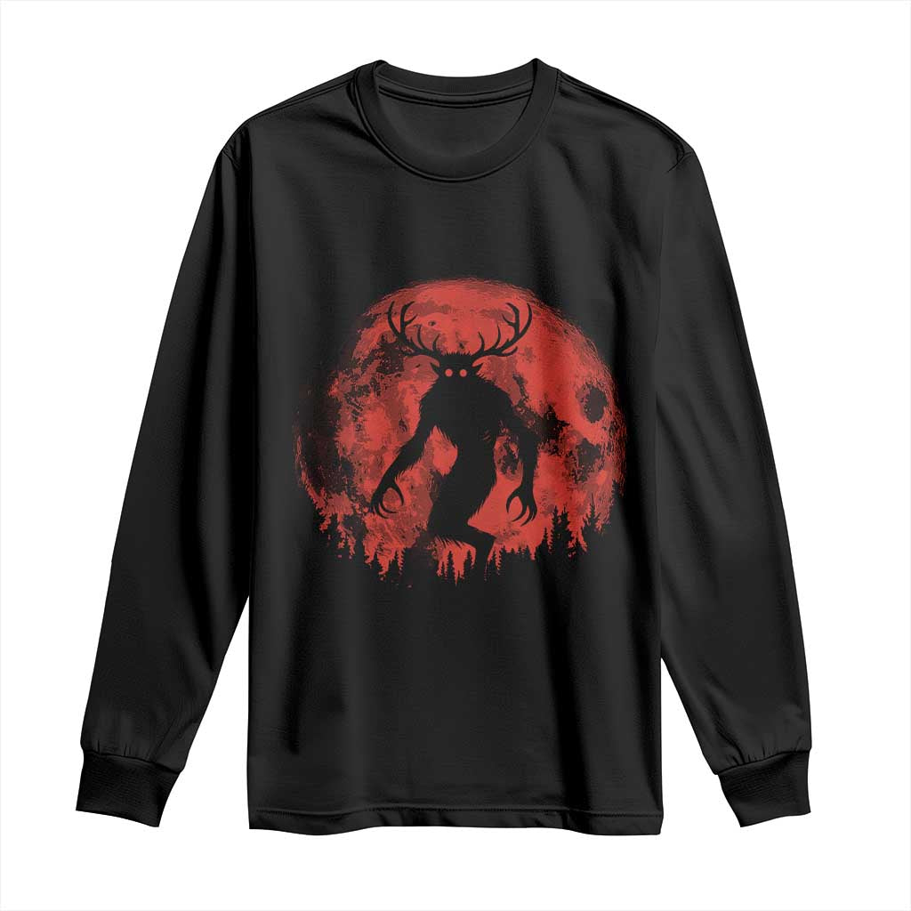 Wendigo Monster Long Sleeve Shirt Skinwalker Night Stroll Cryptid Full Moon Evil Monster - Wonder Print Shop