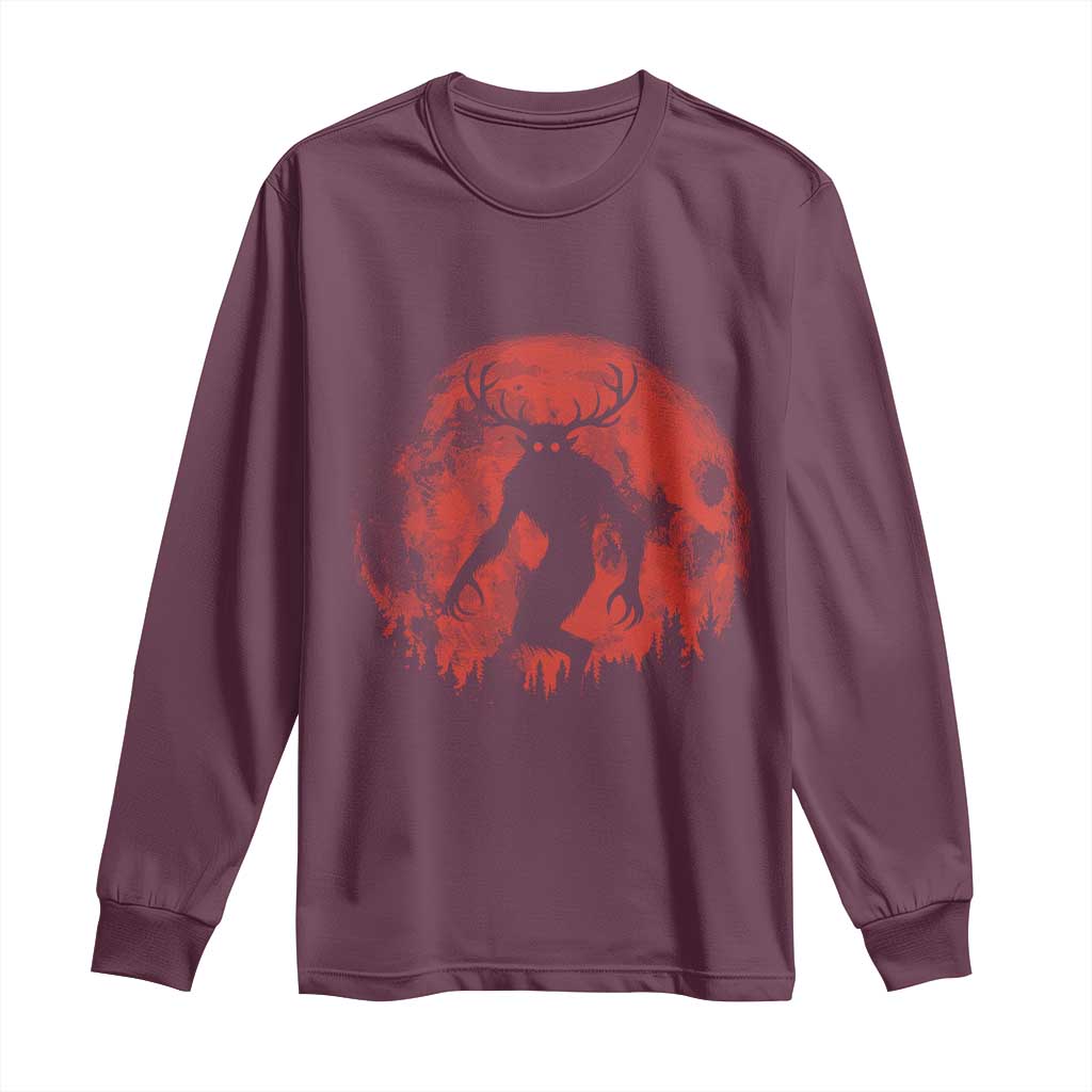 Wendigo Monster Long Sleeve Shirt Skinwalker Night Stroll Cryptid Full Moon Evil Monster - Wonder Print Shop