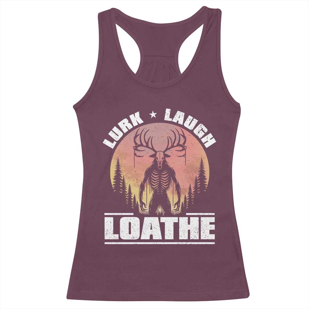 Funny Wendigo Cryptid Lurk Laugh Loathe Racerback Tank Top - Wonder Print Shop
