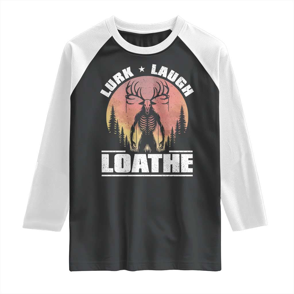 Funny Wendigo Cryptid Lurk Laugh Loathe Raglan Shirt - Wonder Print Shop