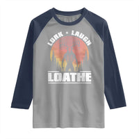Funny Wendigo Cryptid Lurk Laugh Loathe Raglan Shirt - Wonder Print Shop