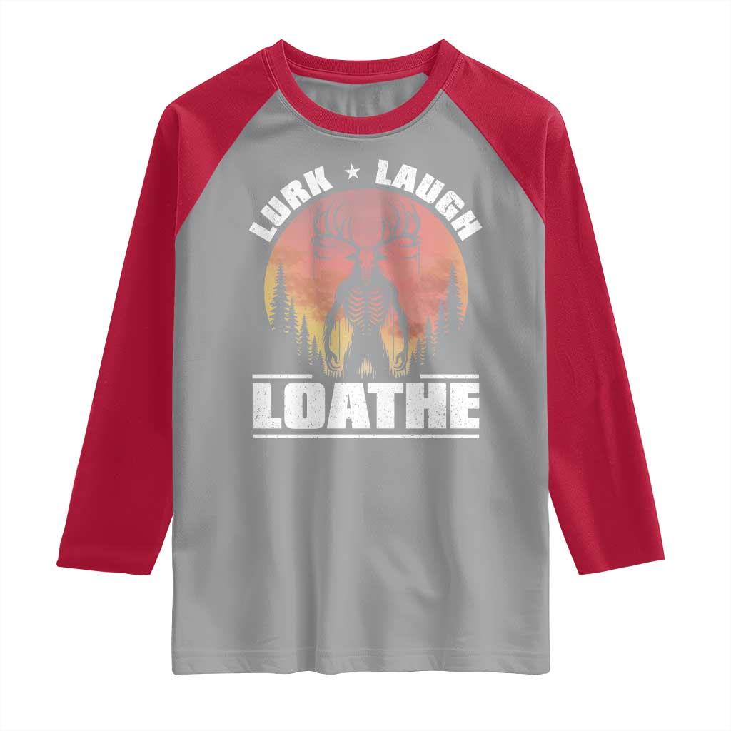 Funny Wendigo Cryptid Lurk Laugh Loathe Raglan Shirt - Wonder Print Shop