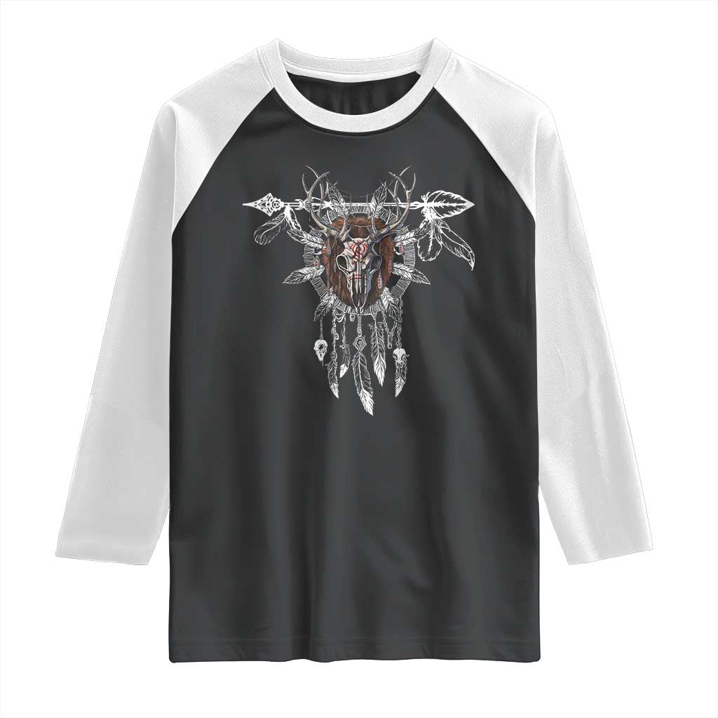 Native American Wendigo Monster Skinwalker Dreamcatcher Raglan Shirt - Wonder Print Shop