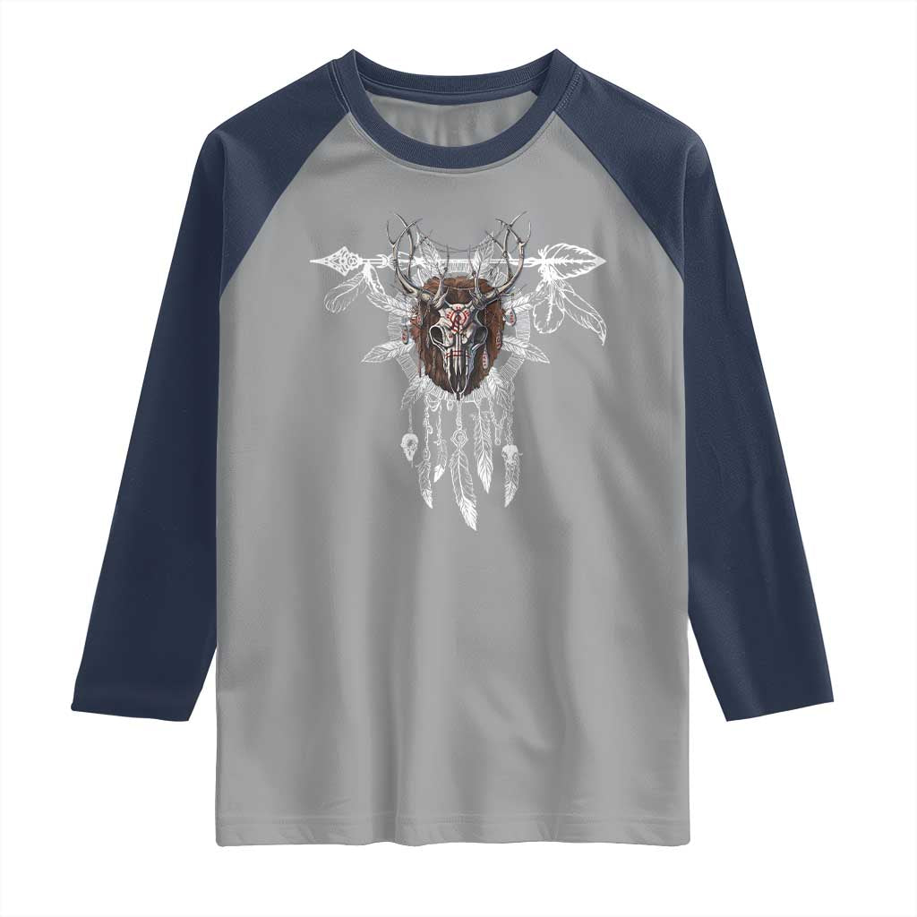 Native American Wendigo Monster Skinwalker Dreamcatcher Raglan Shirt - Wonder Print Shop