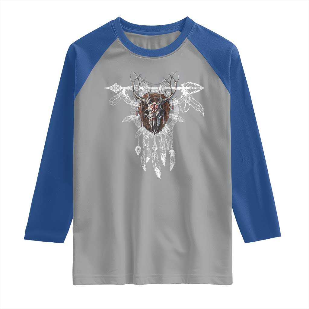 Native American Wendigo Monster Skinwalker Dreamcatcher Raglan Shirt - Wonder Print Shop