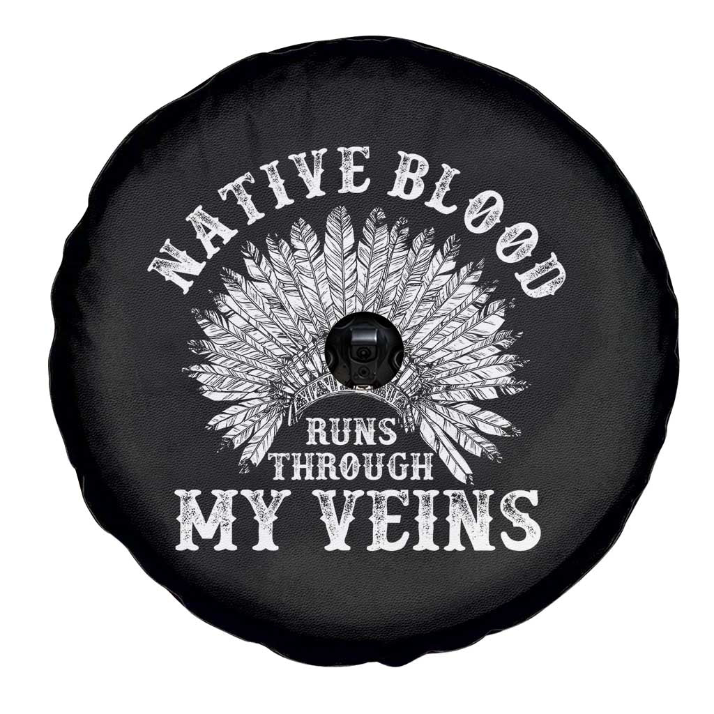 Native Blood Runs Through My Veins Spare Tire Cover Native American War Bonnet - Wonder Print Shop