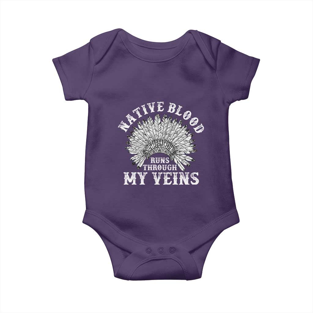 Native Blood Runs Through My Veins Baby Onesie Native American War Bonnet - Wonder Print Shop
