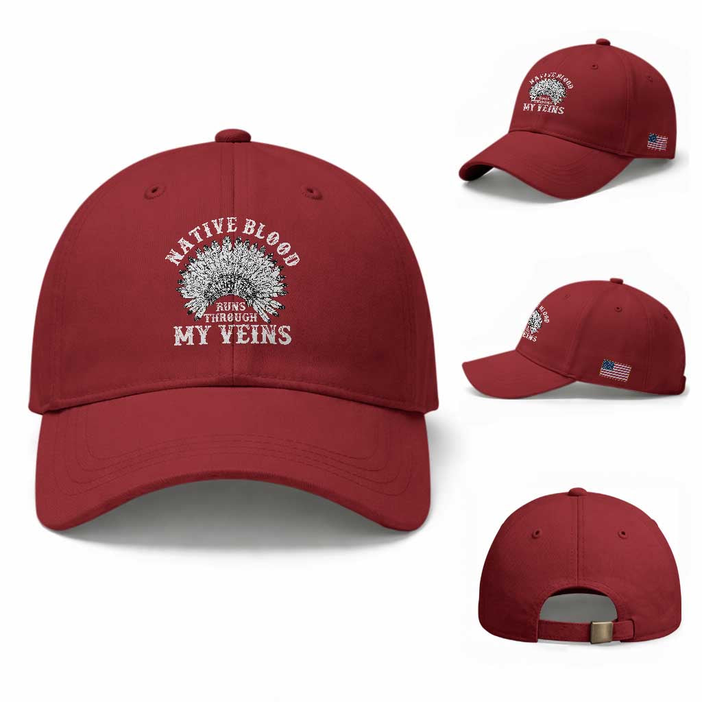Native Blood Runs Through My Veins Baseball Cap Native American War Bonnet