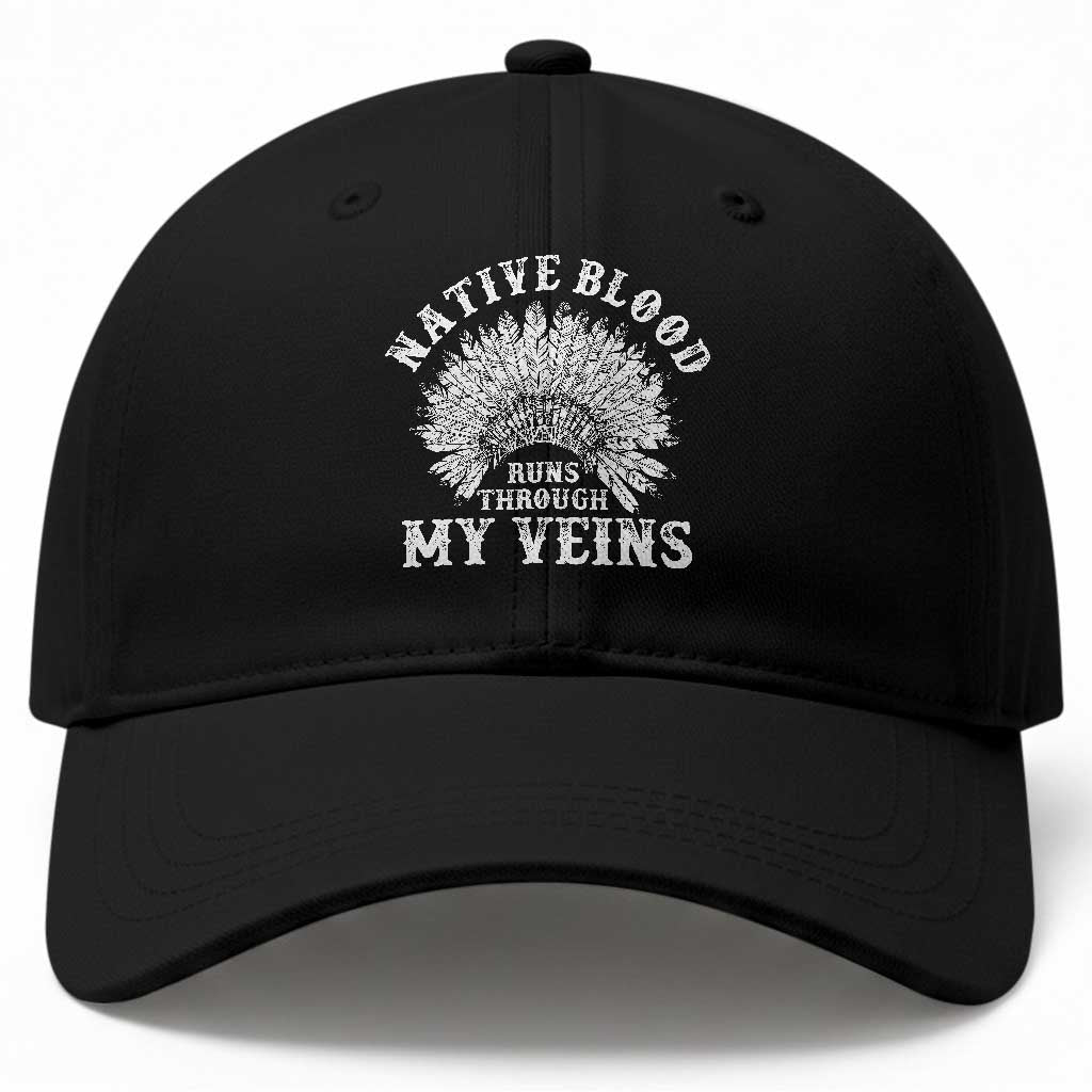 Native Blood Runs Through My Veins Baseball Cap Native American War Bonnet