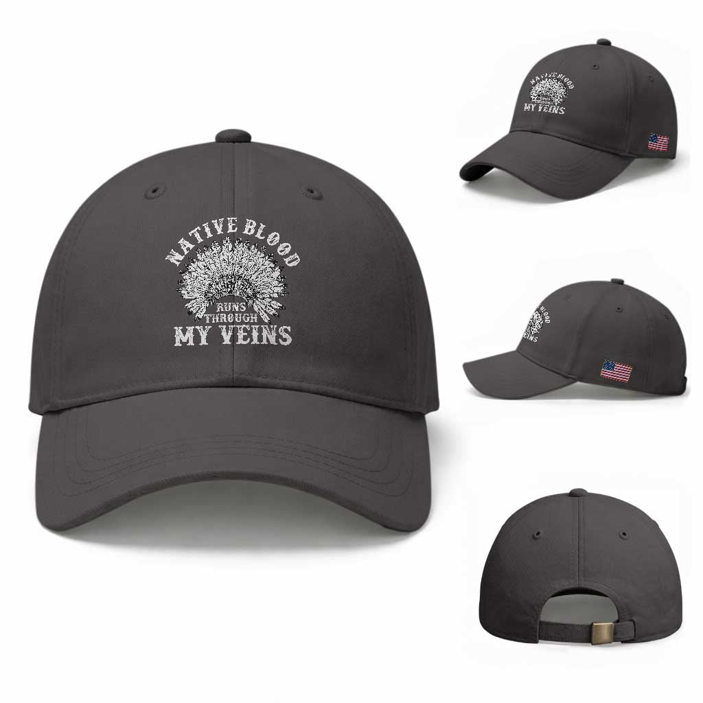 Native Blood Runs Through My Veins Baseball Cap Native American War Bonnet