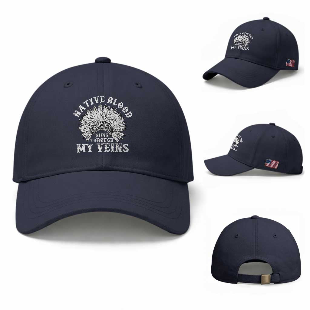 Native Blood Runs Through My Veins Baseball Cap Native American War Bonnet