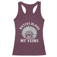 Native Blood Runs Through My Veins Racerback Tank Top Native American War Bonnet - Wonder Print Shop