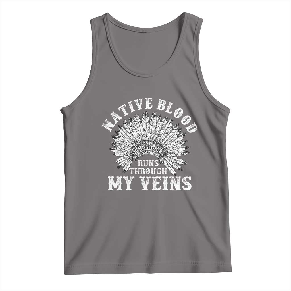 Native Blood Runs Through My Veins Tank Top Native American War Bonnet - Wonder Print Shop