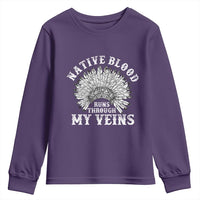 Native Blood Runs Through My Veins Youth Sweatshirt Native American War Bonnet - Wonder Print Shop