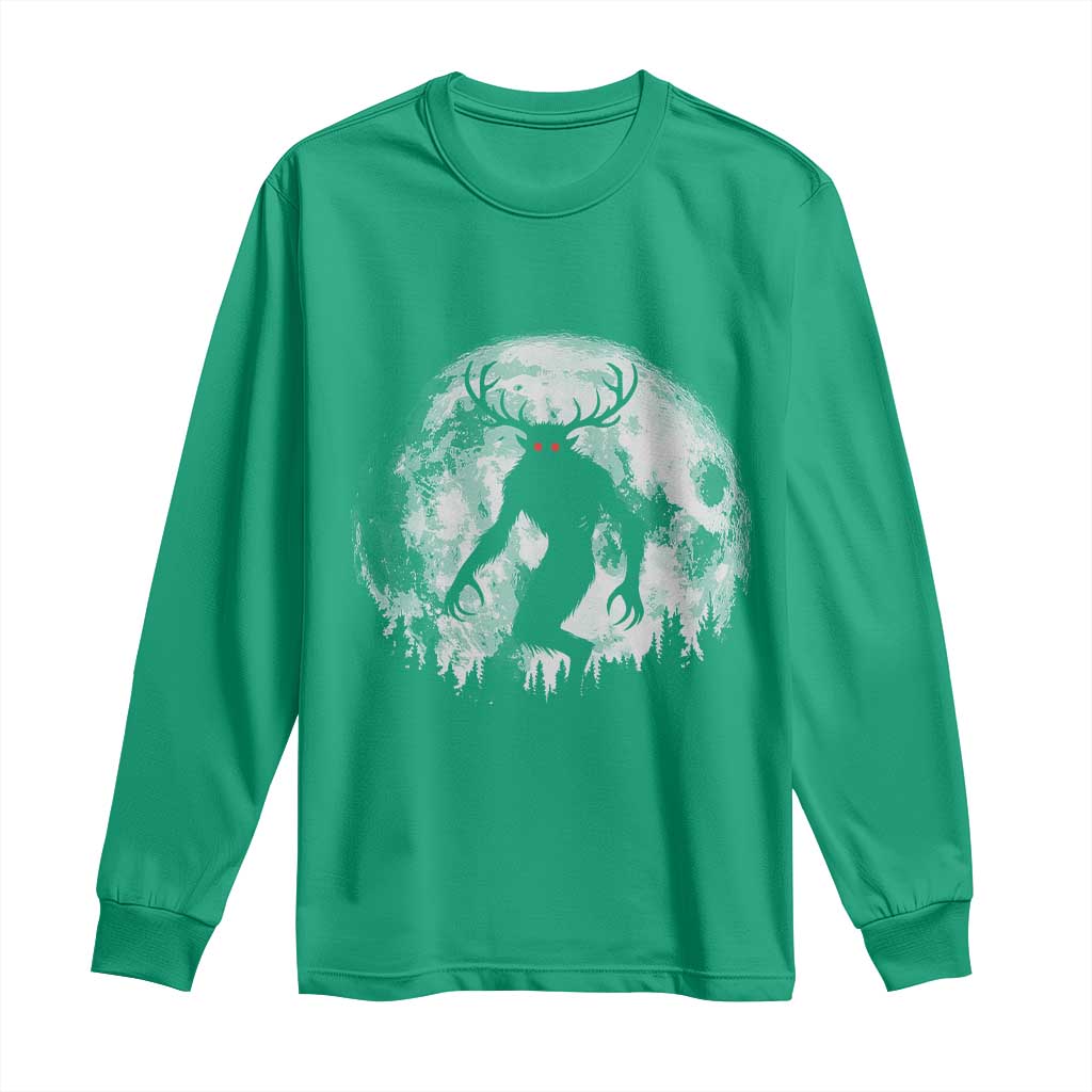 Wendigo Monster Long Sleeve Shirt Skinwalker Night Stroll Cryptid Full Moon - Wonder Print Shop