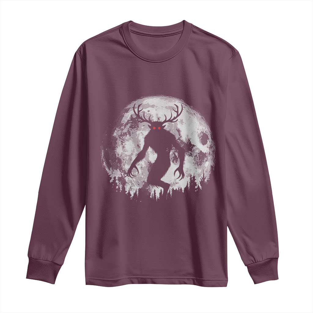 Wendigo Monster Long Sleeve Shirt Skinwalker Night Stroll Cryptid Full Moon - Wonder Print Shop