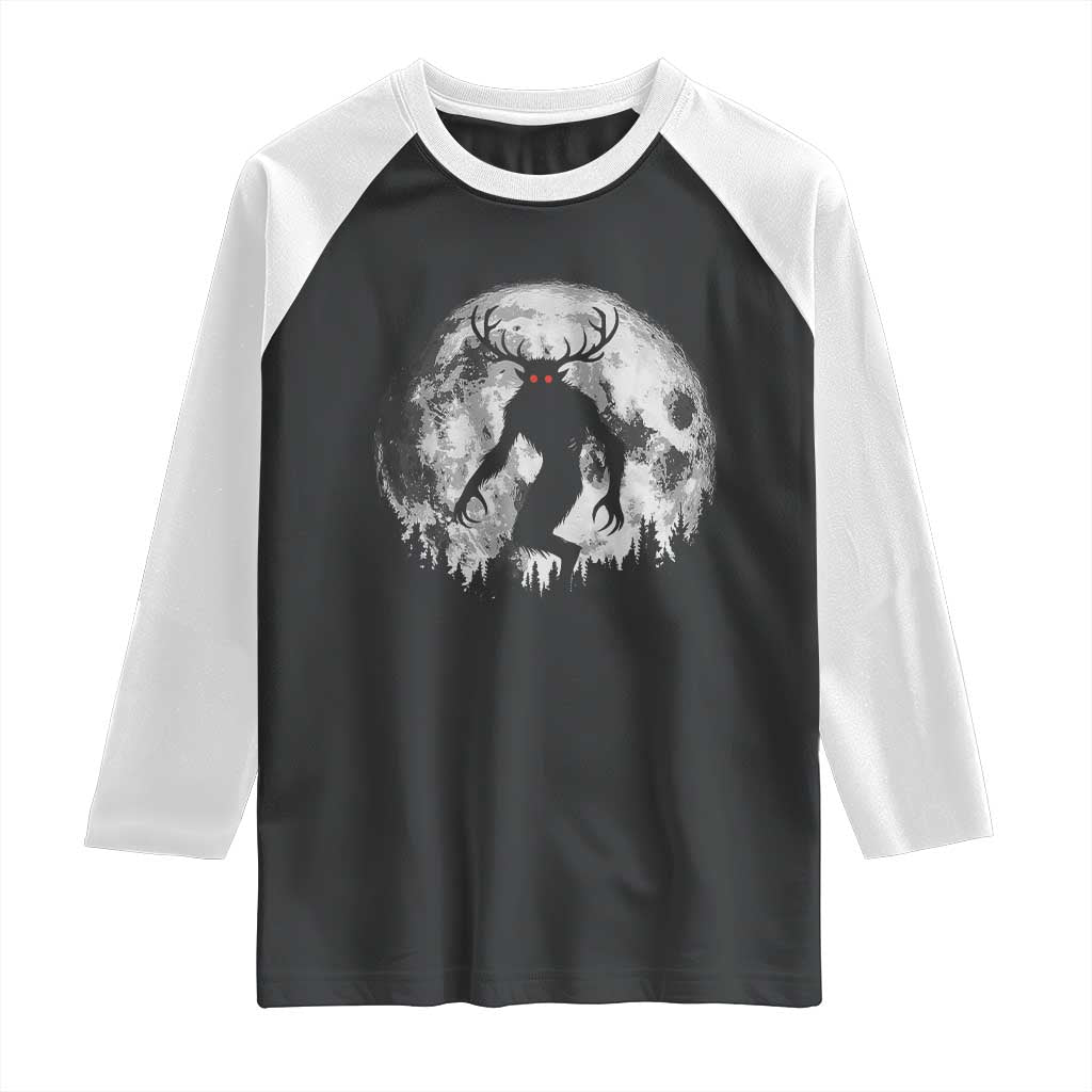 Wendigo Monster Raglan Shirt Skinwalker Night Stroll Cryptid Full Moon - Wonder Print Shop