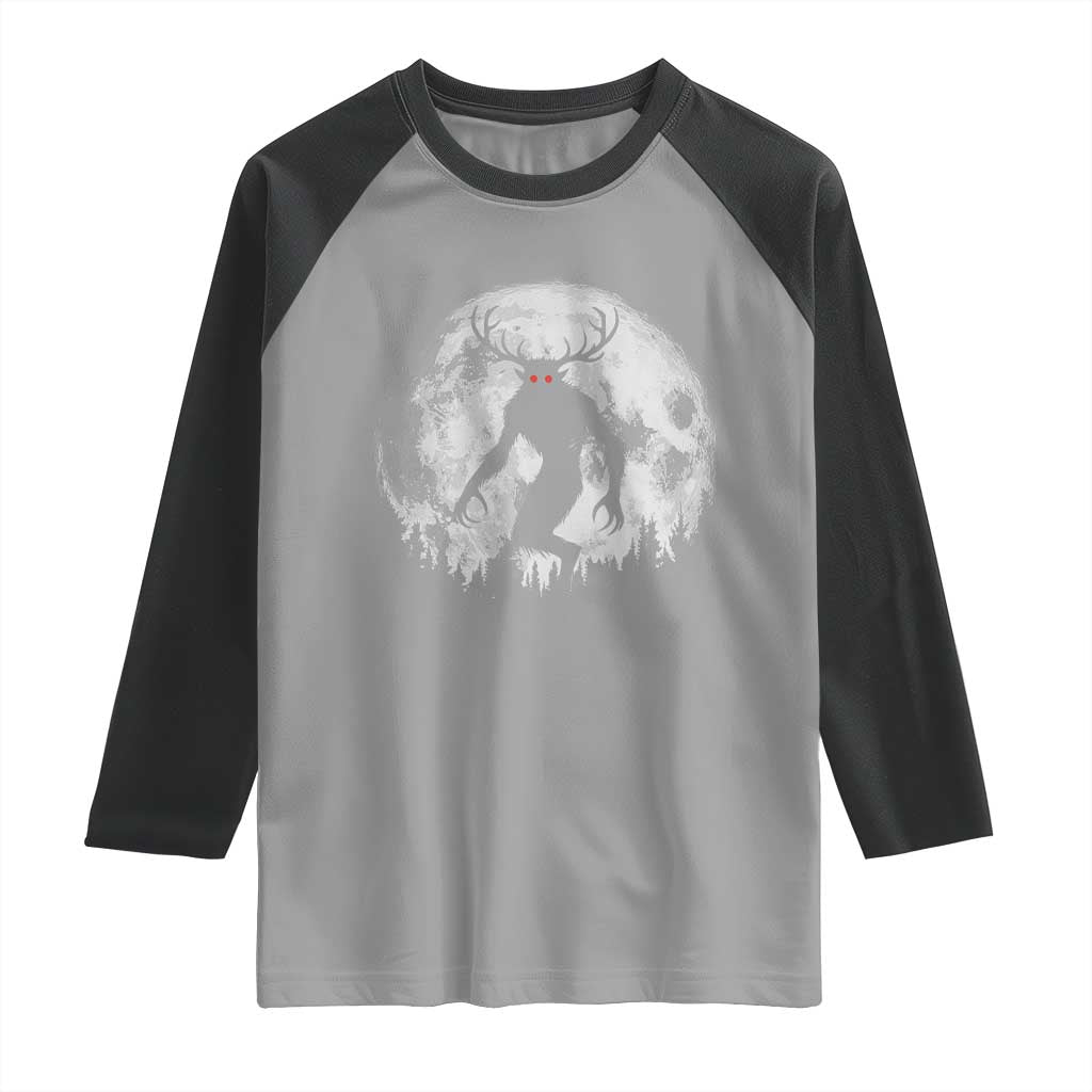 Wendigo Monster Raglan Shirt Skinwalker Night Stroll Cryptid Full Moon - Wonder Print Shop