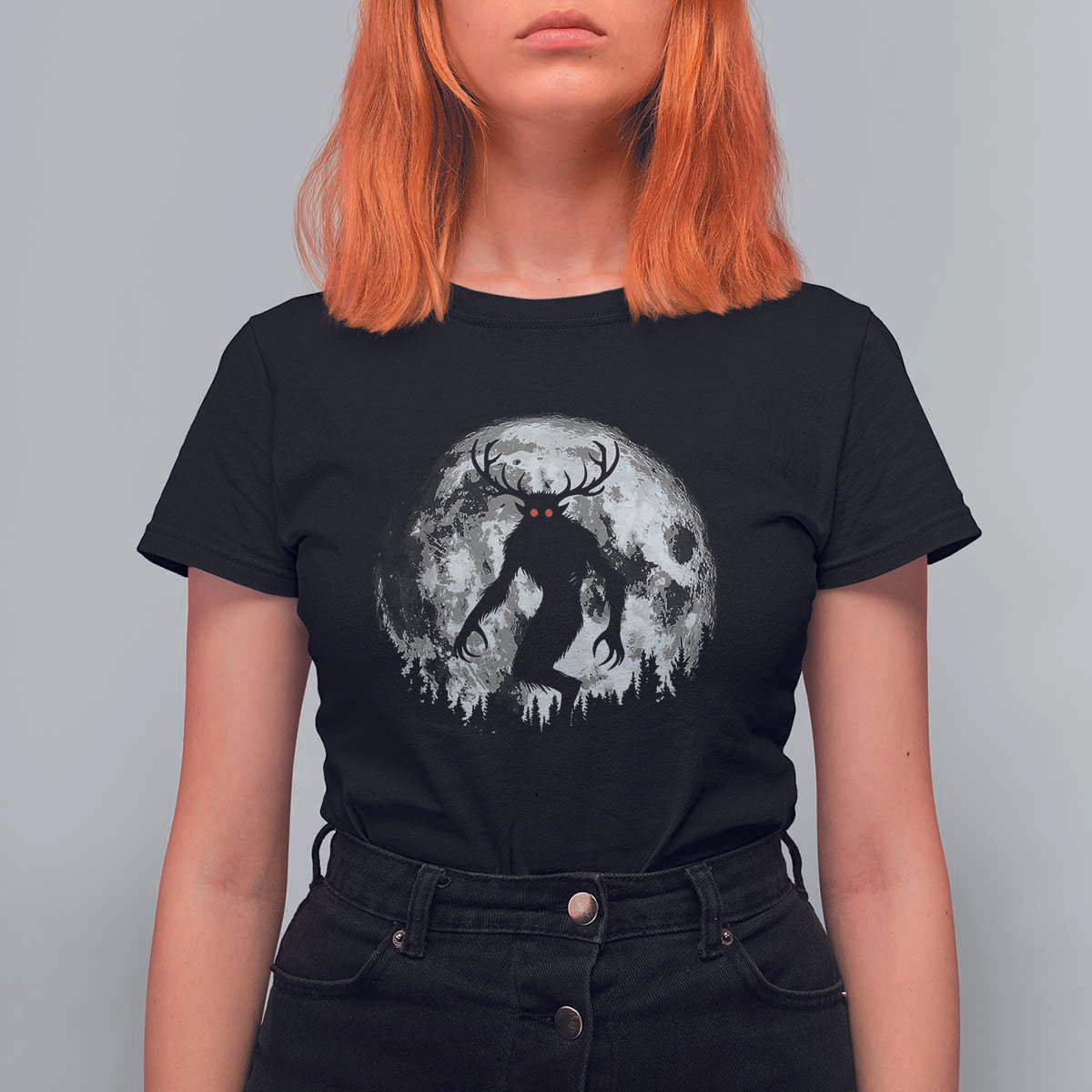 Wendigo Monster T Shirt For Women Skinwalker Night Stroll Cryptid Full Moon - Wonder Print Shop