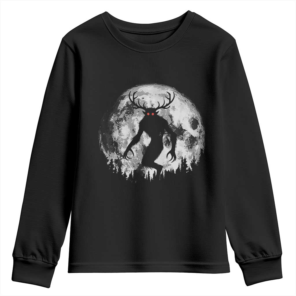 Wendigo Monster Youth Sweatshirt Skinwalker Night Stroll Cryptid Full Moon - Wonder Print Shop