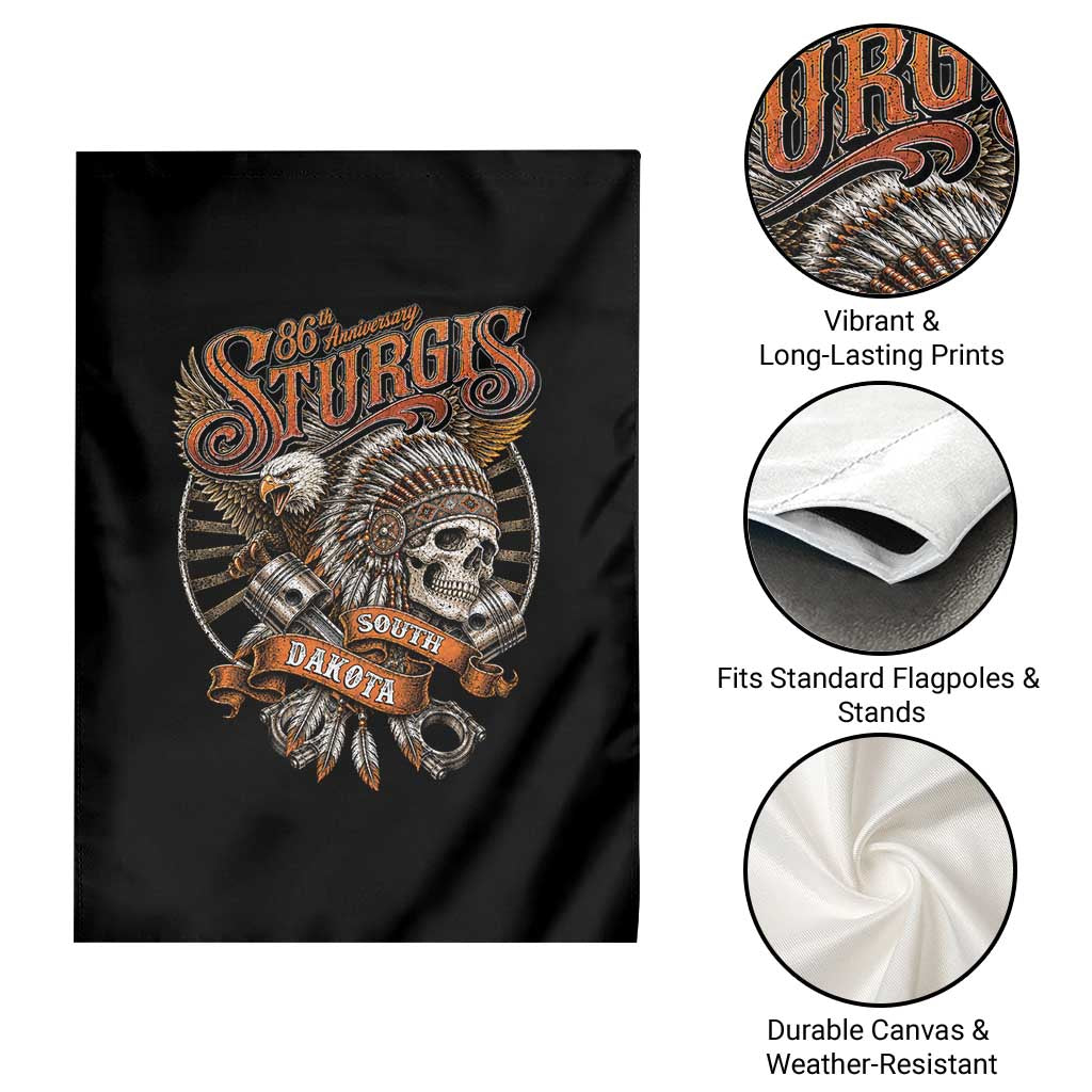 Sturgis South Dakota Indian American Rider Skull 86th Anniversary Garden Flag