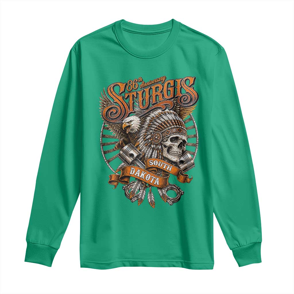 Sturgis South Dakota Indian American Rider Skull 86th Anniversary Long Sleeve Shirt