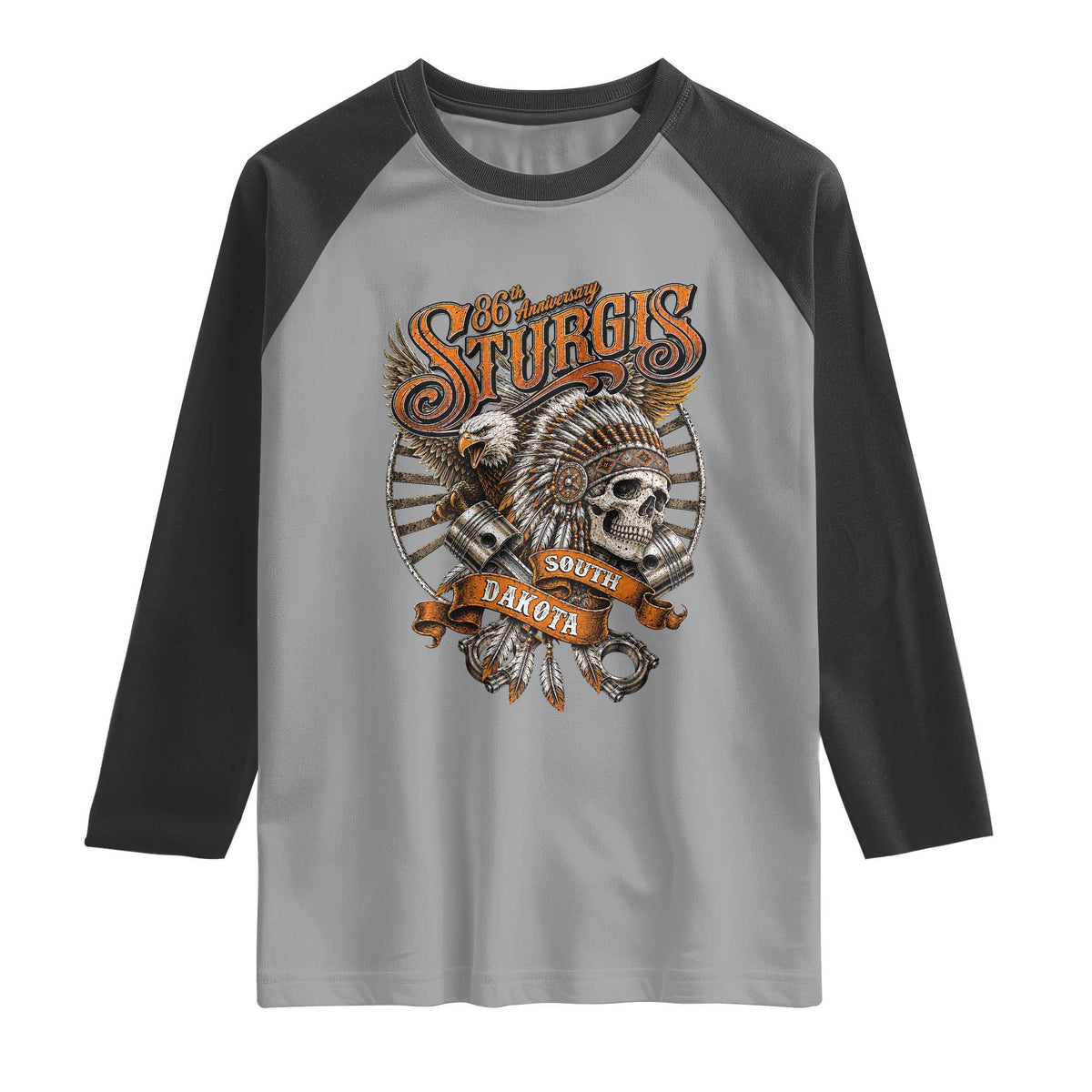Sturgis South Dakota Indian American Rider Skull 86th Anniversary Raglan Shirt