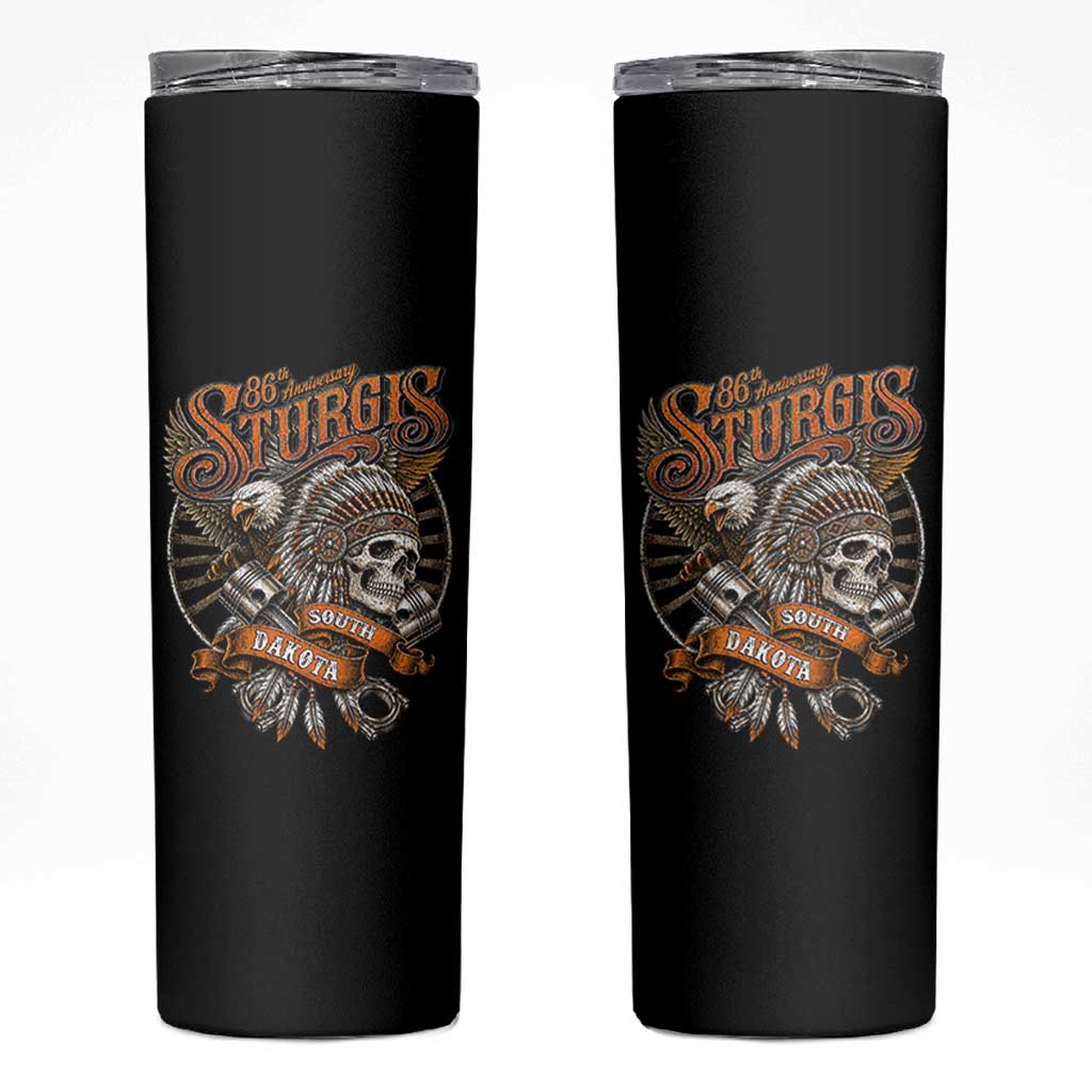 Sturgis South Dakota Indian American Rider Skull 86th Anniversary Skinny Tumbler