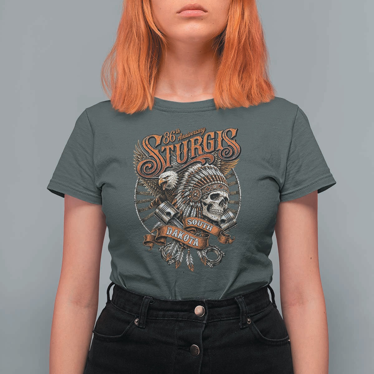 Sturgis South Dakota Indian American Rider Skull 86th Anniversary T Shirt For Women