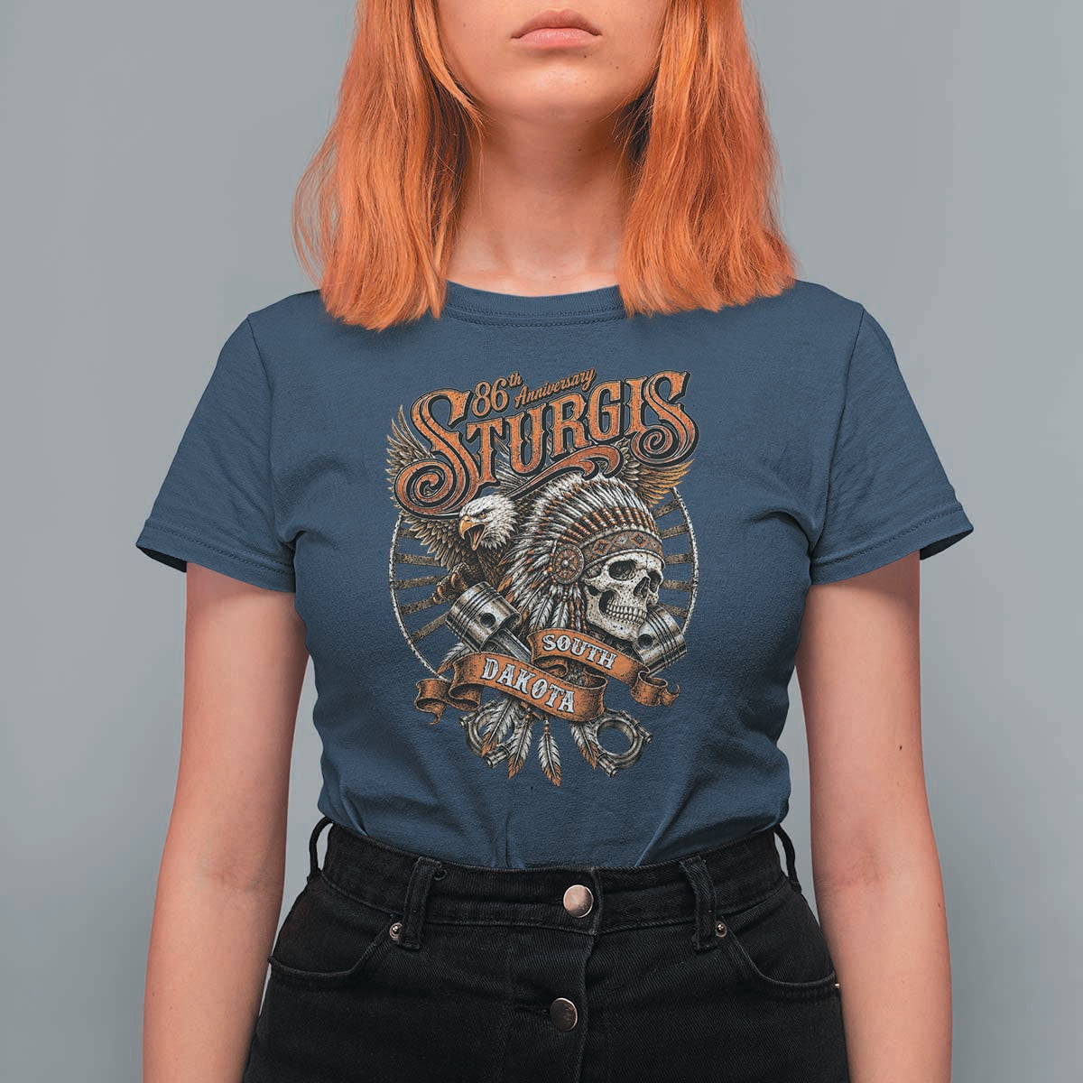 Sturgis South Dakota Indian American Rider Skull 86th Anniversary T Shirt For Women