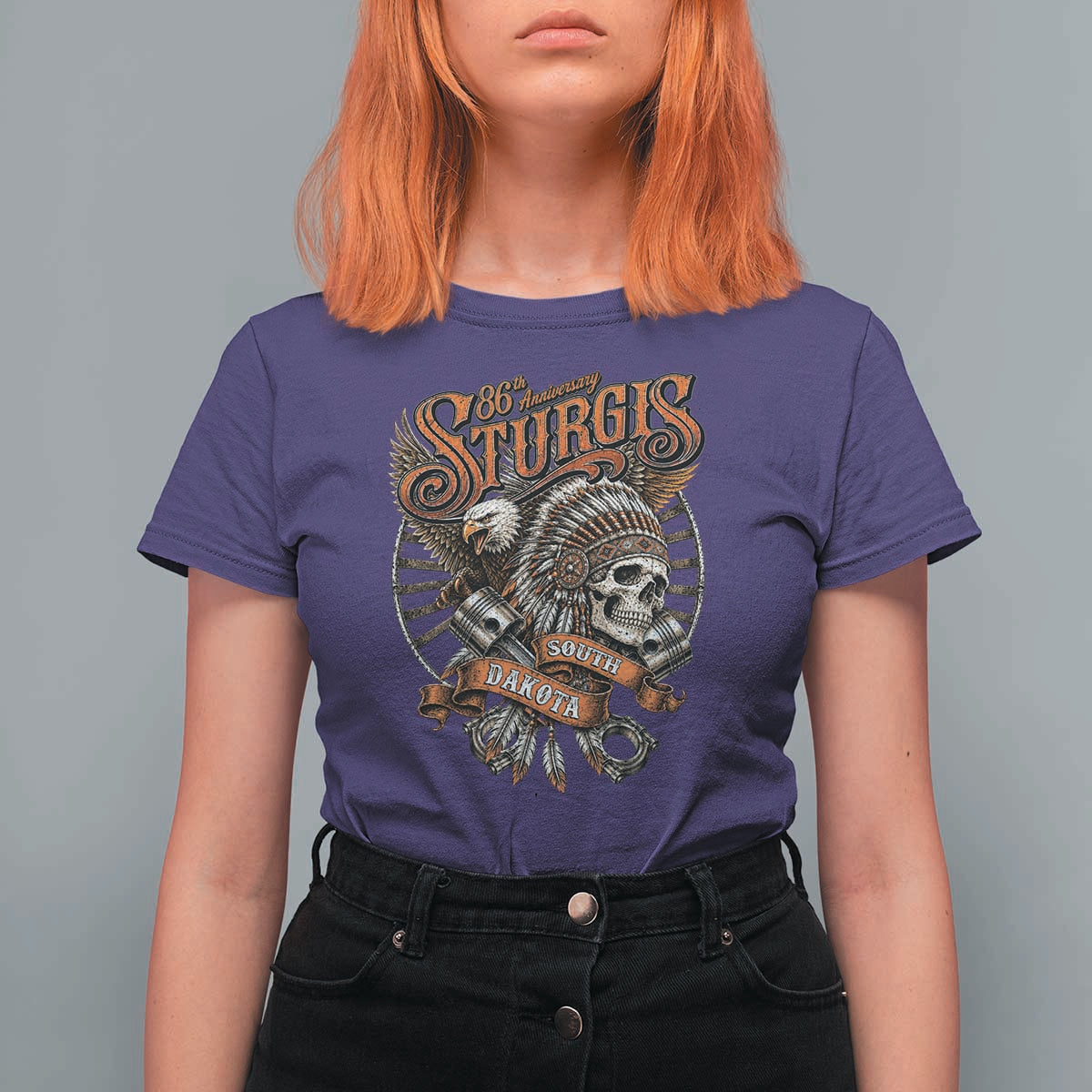 Sturgis South Dakota Indian American Rider Skull 86th Anniversary T Shirt For Women