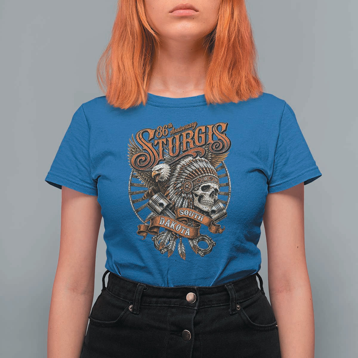 Sturgis South Dakota Indian American Rider Skull 86th Anniversary T Shirt For Women