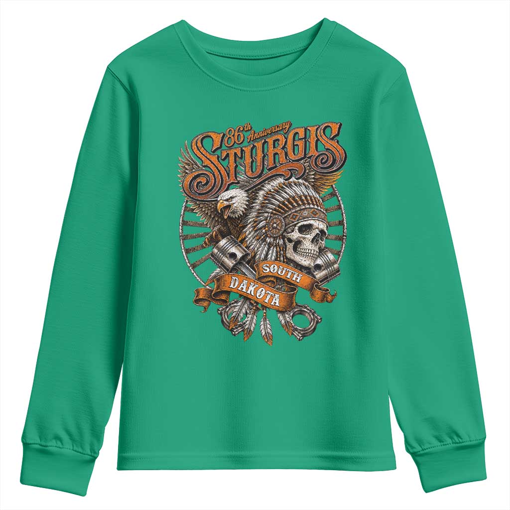 Sturgis South Dakota Indian American Rider Skull 86th Anniversary Youth Sweatshirt