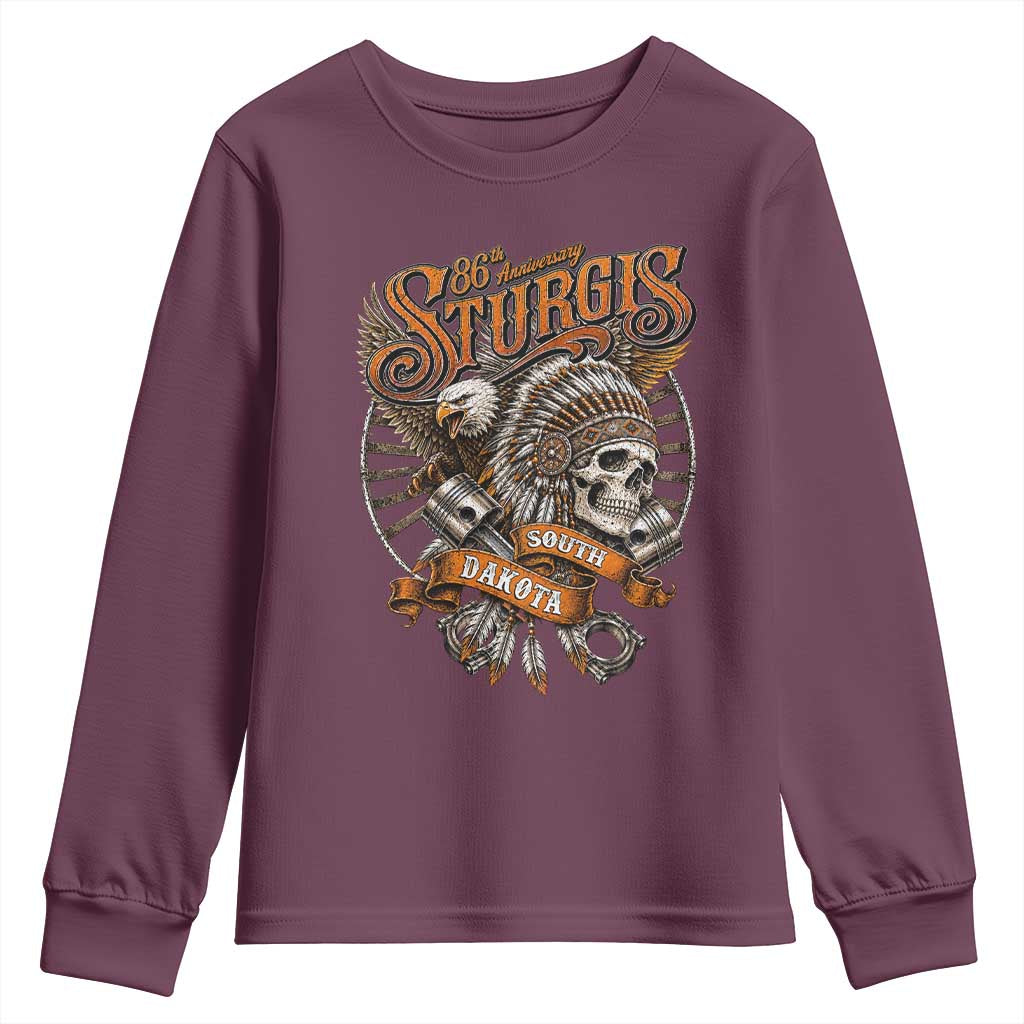 Sturgis South Dakota Indian American Rider Skull 86th Anniversary Youth Sweatshirt
