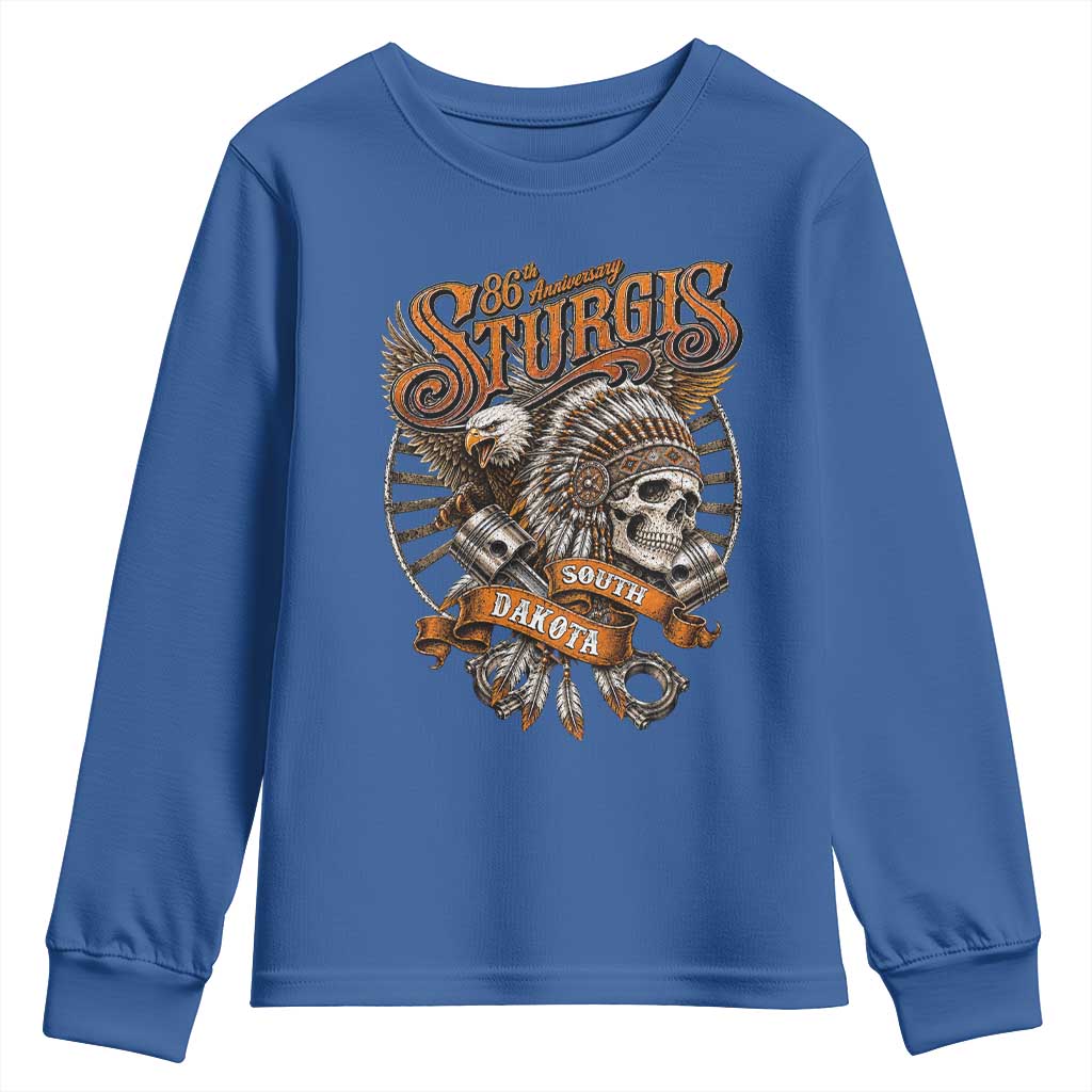 Sturgis South Dakota Indian American Rider Skull 86th Anniversary Youth Sweatshirt