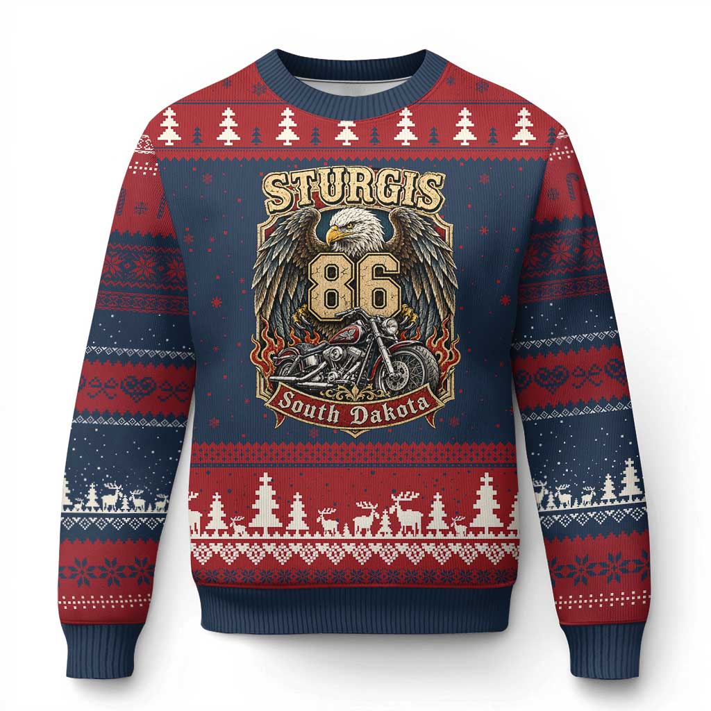 Sturgis South Dakota Motorcycle Lover Eagle 86th Anniversary Ugly Christmas Sweater