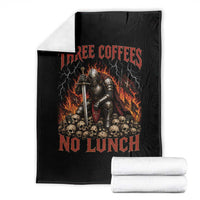 Three Coffees No Lunch Throw Blanket Funny Medieval Knight Coffee Lover