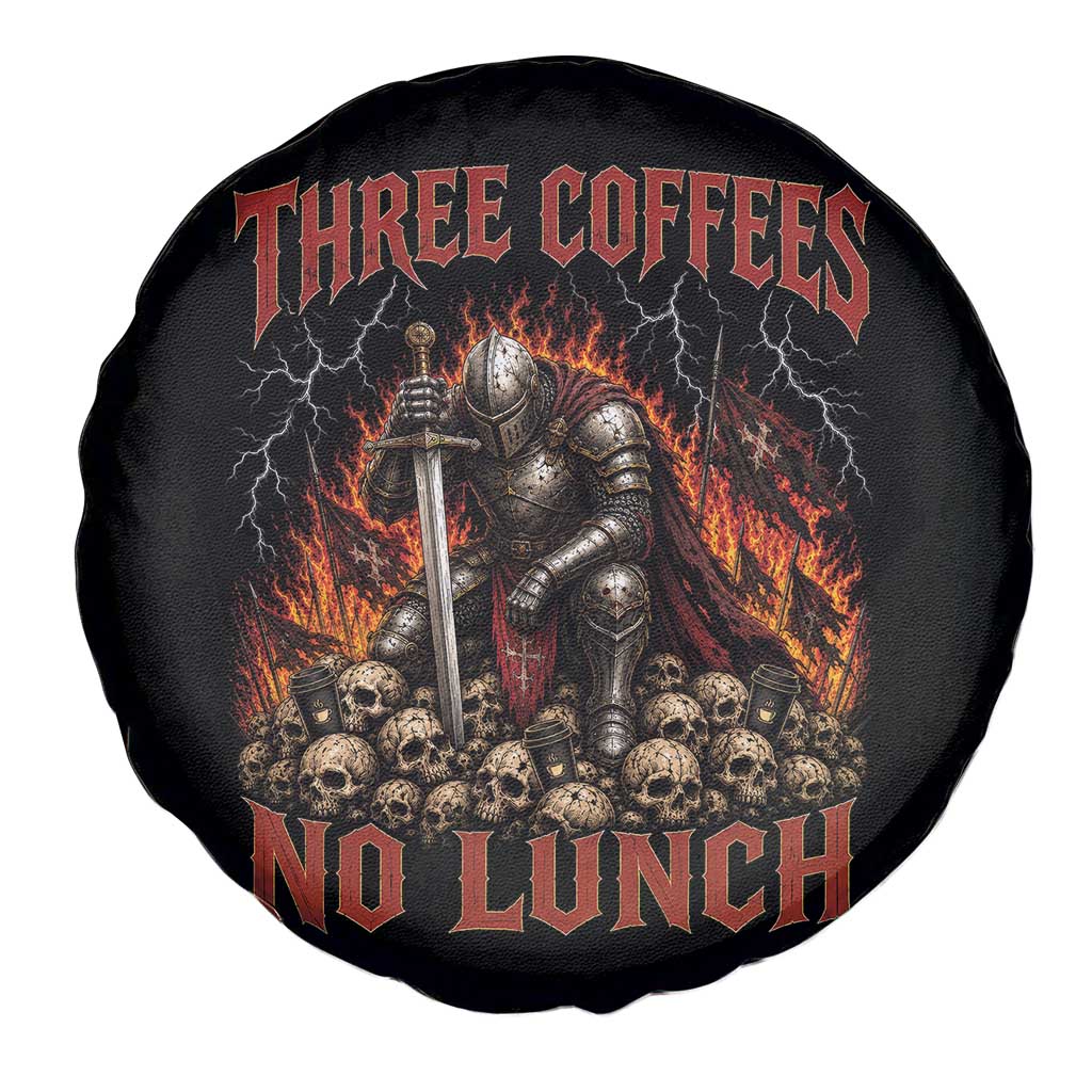 Three Coffees No Lunch Spare Tire Cover Funny Medieval Knight Coffee Lover