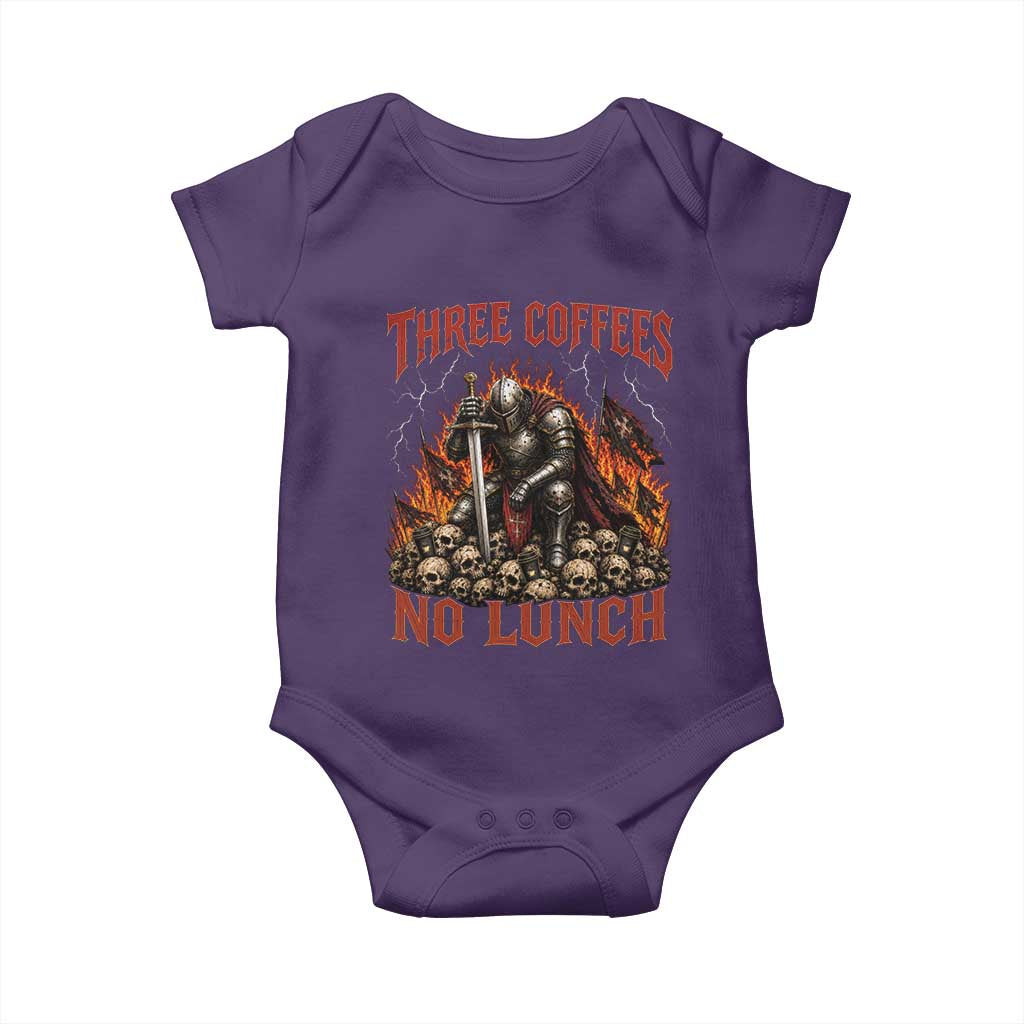Three Coffees No Lunch Baby Onesie Funny Medieval Knight Coffee Lover