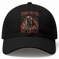 Three Coffees No Lunch Baseball Cap Funny Medieval Knight Coffee Lover