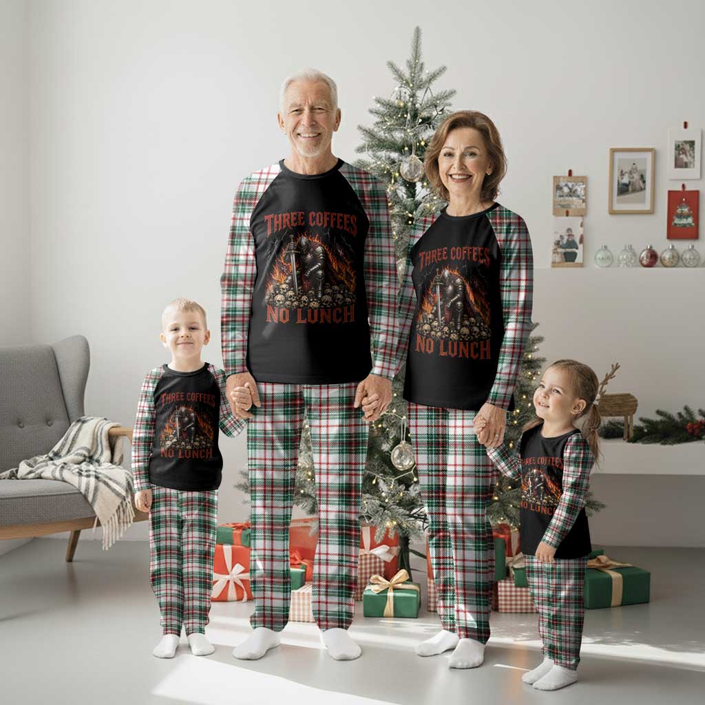 Three Coffees No Lunch Plaid Pajama Set Funny Medieval Knight Coffee Lover