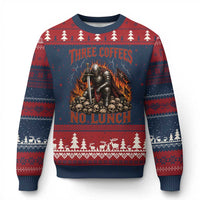 Three Coffees No Lunch Ugly Christmas Sweater Funny Medieval Knight Coffee Lover